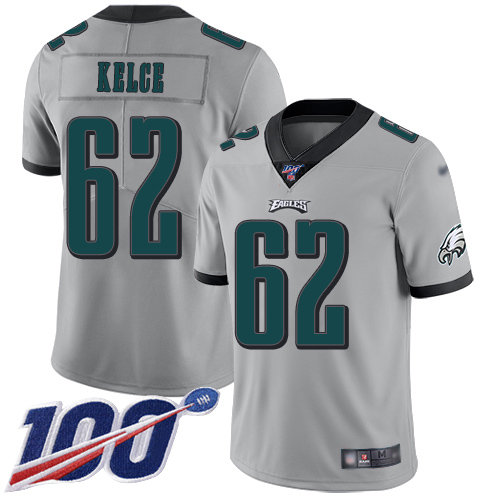 Men Philadelphia Eagles #62 Jason Kelce Limited Silver Inverted Legend NFL Jersey 100th Season Football->philadelphia eagles->NFL Jersey